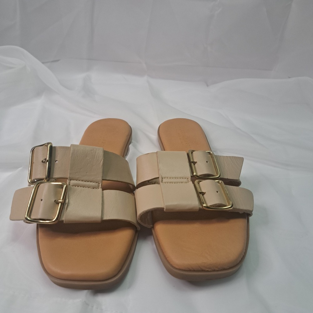 Ilaria Sartori Flat Slide Sandals Sz 9 Beige Made In Italy‎ Genuine Leather - Picture 2 of 7
